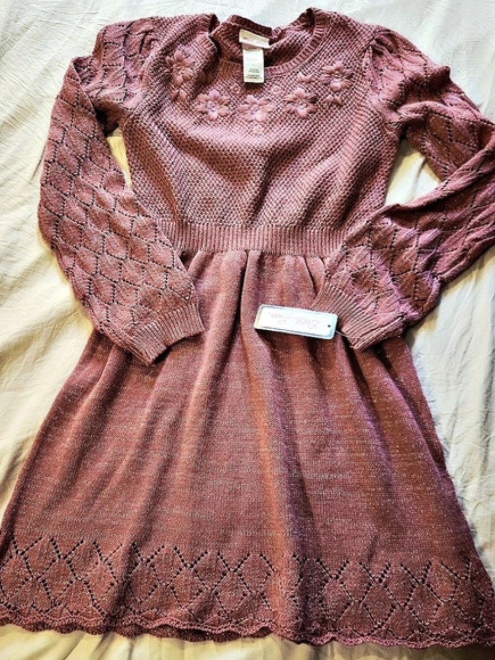 Little Lass Floral Knit Mini Dress in Pink Size 10